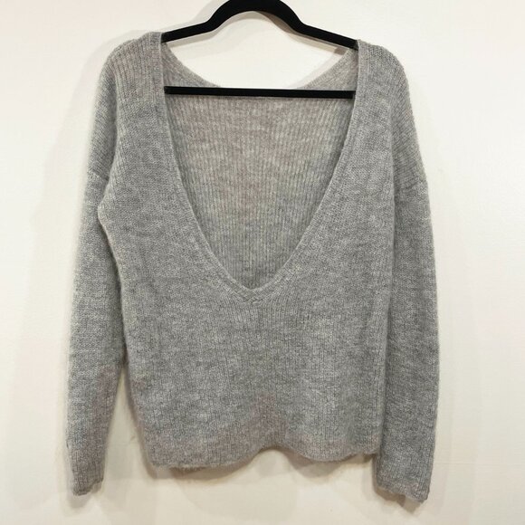 EUC Sezane Robin Mohair Alpaca Reversible Deep-V Sweater Grey XS - Picture 6 of 11